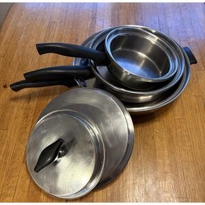 Vtg Kitchen Craft 3 Pan Pot W/ Lids 3 Ply Special Alloy Stainless Steel